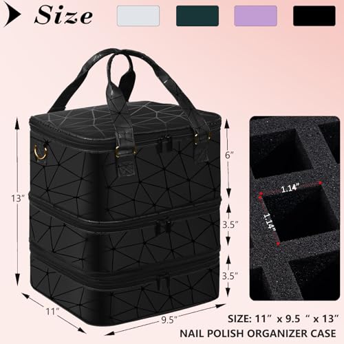 FCQQYWZ Large Nail Polish Organizer Case Hold 84+ Bottles Nail Polish & Nail Lamp, 3 Layers Nail Organizers and Storage for Nail Tech with Divider, Travel Carrying Case(Black) - color: Black-84Bottles