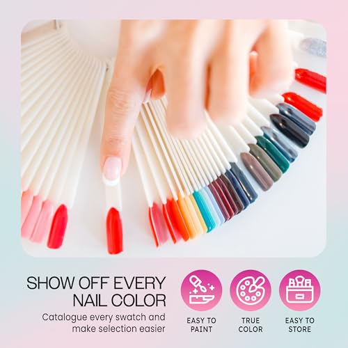 250 Nail Tips Chart Fan Display for Nail Art Design Pattern Practice and Swatch Nail Polish Colors - 50 Tips Style Chart Fan (Natural) 5 Packs