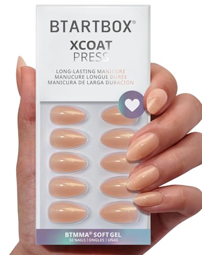 BTArtbox Press On Nails, Nude Almond Short Almond Fake Nails, 32Pcs Full Kit - color: A1-Glow Mates