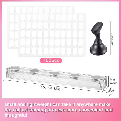 Nail Stand for Press Ons, Acrylic Magnetic Nail Tips Practice Holder, Practice Hands & Fingers, 100 Pcs Reusable Double-Sided Tape Dot for Home DIY Salon Painting Nails Stand kit (Black) - color: Black A