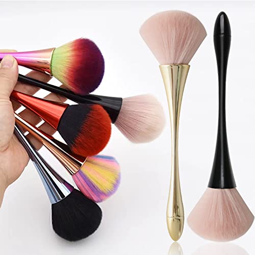 2Pcs Nail Dust Brush Cleaner for Acrylic, Dip Powder, Makeup, Blush - Large Manicure Clean Up Tool - Nail Art Brushes (Gold+Black) - color: Gold+Black