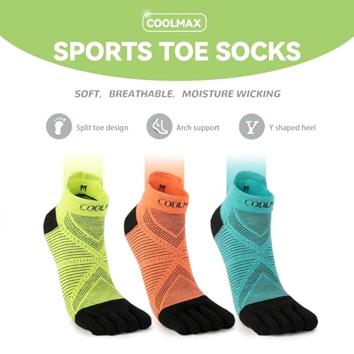 Toe Socks Cool-max Running Socks for Men Women 3 Pairs Athletic Breathable Five Finger Socks - color: E4824-3 Colors-3 Pairs, size: Small