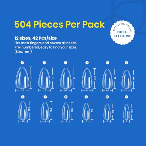 Beetles Gel Nail Tips Soft Nail Extension 504Pcs 12 Sizes Short Almond - color: Short Almond 504pcs (Clear Nail Tips)