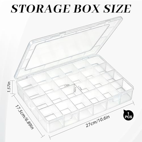 24 Grids Plastic Organizer Box with Removable Dividers Clear Multi Compartment Storage Container Small Crafts Organizer Box for Beads Jewelry Tackles Nail Charm Button Sticker (2Pcs)