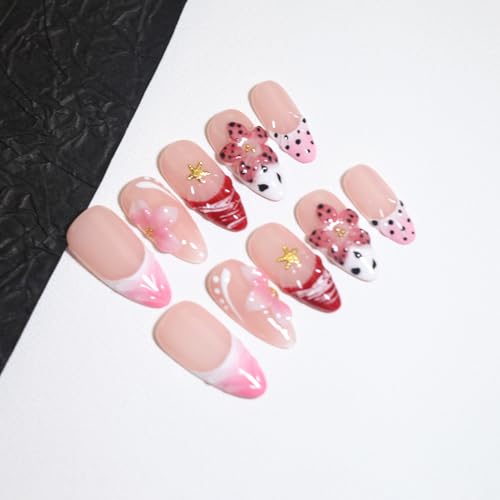 Handmade Medium Almond French Press On Nails,Reusable&Salon Quality(910, M) - color: 25910, size: M
