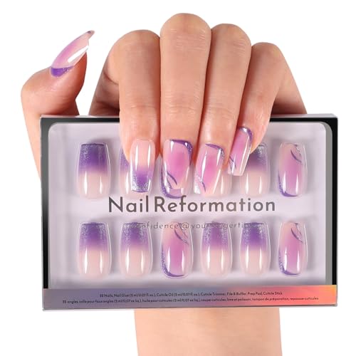 Nail Reformation Press On Nails, Purple Hour | Short Coffin 16 Sizes 32 Pcs - color: Purple Hour