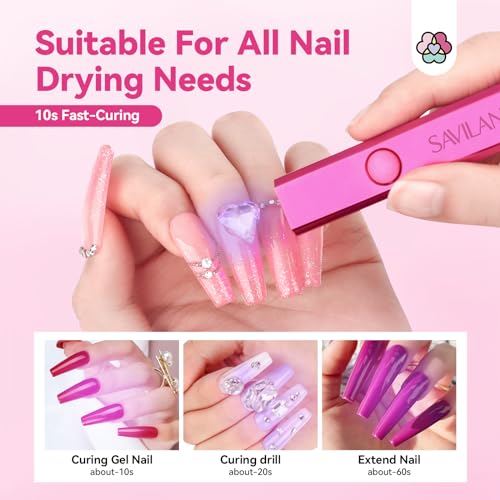 SAVILAND Mini Handheld U V LED Nail Lamp, U V Light for Gel Nails, 12W - color: Bright Pink