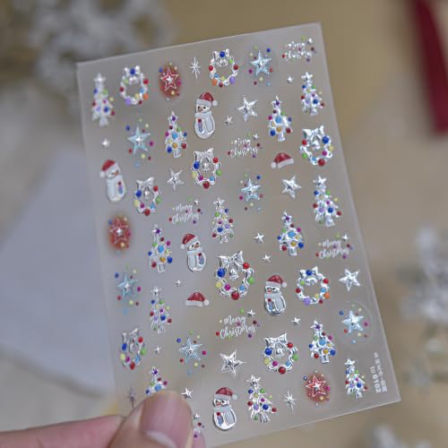 1 Sheet Christmas Nail Art Stickers 5D Embossed Colorful Lights Christmas Tree Nail Stickers Self-Adhesive Snowmen Stars Christmas Wreath Nail Supplies for Women Winter Holiday Acrylic DIY Nail Decor - color: Polka Dots Xmas Tree