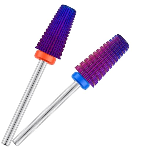 2pcs 5 in 1 Nail Drill Bits, 3/32'' Tungsten Carbide Safety Bits,Two Way Use for Both Left and Right Handed, Fast Remove Cuticle Acrylic Gel Polishing Manicure Pedicure Tools (Purple) - color: Purple