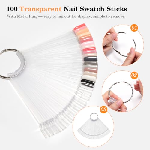 PEACECOLOR 100 Pcs Nail Swatch Sticks with Ring, 120 Blank Number & Box - color: 100pcs nail swatch sticks