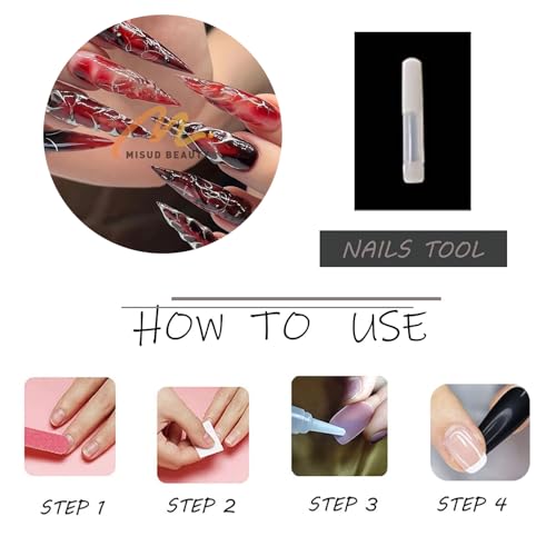 MISUD Press on Nails - Long Stiletto Glue on Nails with Goth Red Black, Acrylic Vampire Gothic Design 24 pcs - color: 02305-10Red&Black