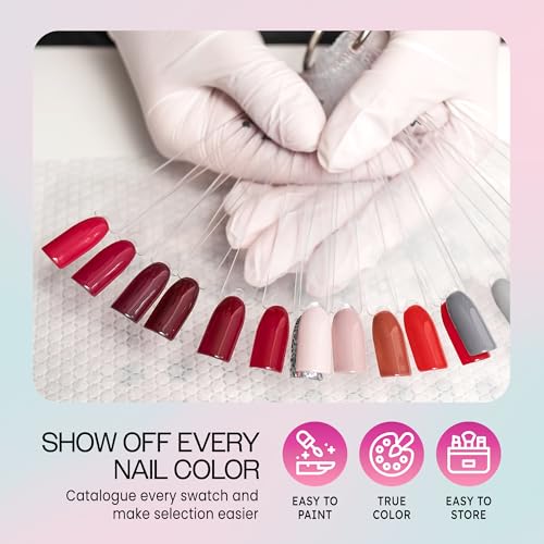 Beauticom 200 Clear Acrylic False Tip Sticks with Metal Ring Holders Fan-Shaped Nail Art Display Chart Practice Tips Tool - 200 Tips