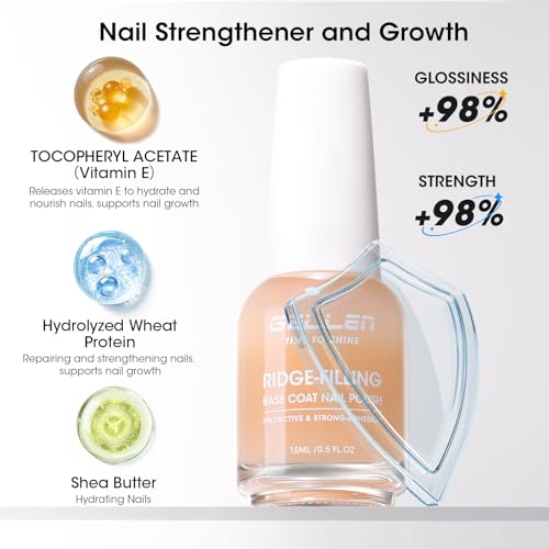 GELLEN Clear Nail Polish Ridge Filling Base Coat, No Light Needed,HEMA Free - color: Clear
