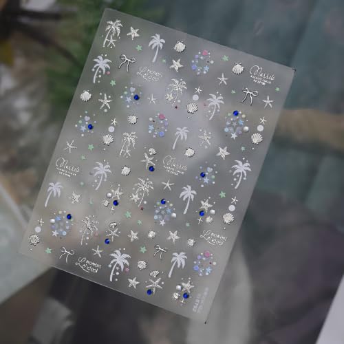 5D Embossed Flower Stickers for Nail Art White Floral Self-Adhesive Pearls Nail Art Decals for Women Nail Supplies Art Design Stickers (to5792_S) - style: to5792_S