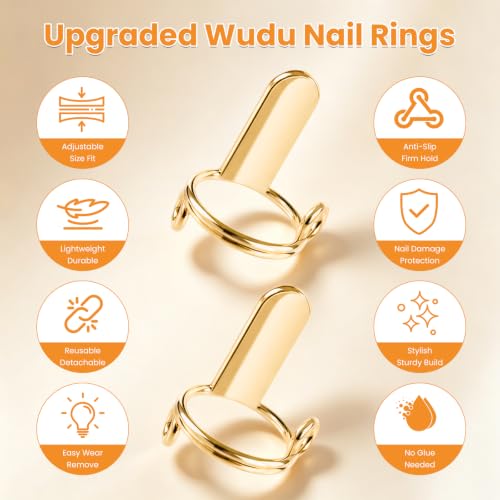 20Pcs Wudu Nail Rings with 120Pcs Adhesive Nail Tabs-Gold - color: Gold