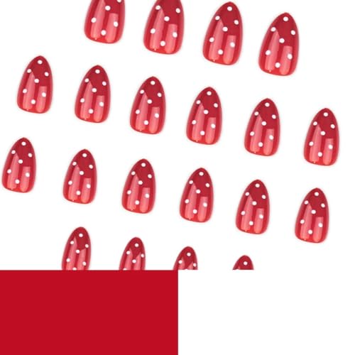 Short Almond Press on Nails Red Polka Dot Fake Nails - color: Color-20