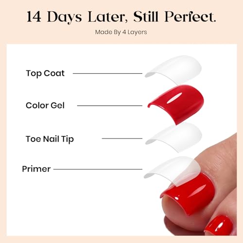 Beetles Red Press On Toenails - Cherry Rouge, Short Square 150 Pcs - color: 3 - Red Solid - Short