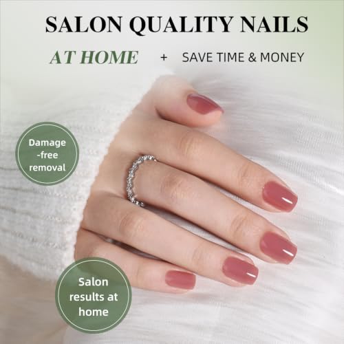 Nude Press On Nails Square - Pink Nails Short Fake Nails - color: 1C - Rosy Nude