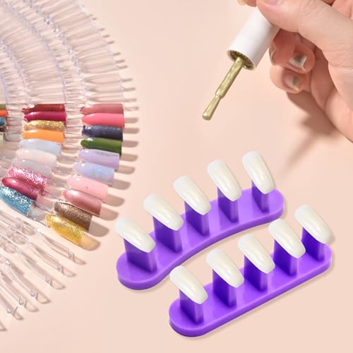 3PCS Nail Stand Nail Practice Display Board Nails Display Practice False Nail Art Tips Practice Display Stand Tool Nail Training Tools Plastic Stand with 110PCS Tips (Purple) - color: Purple