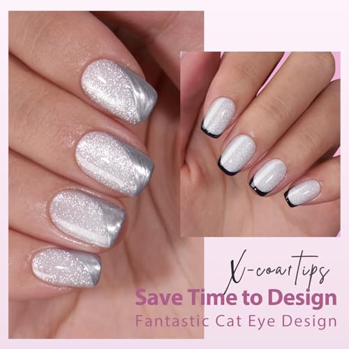 BTArtboxnails Press On Nails, Short Square White Fake Nails, 150Pcs - color: Frozen Cat Eye - Short Square