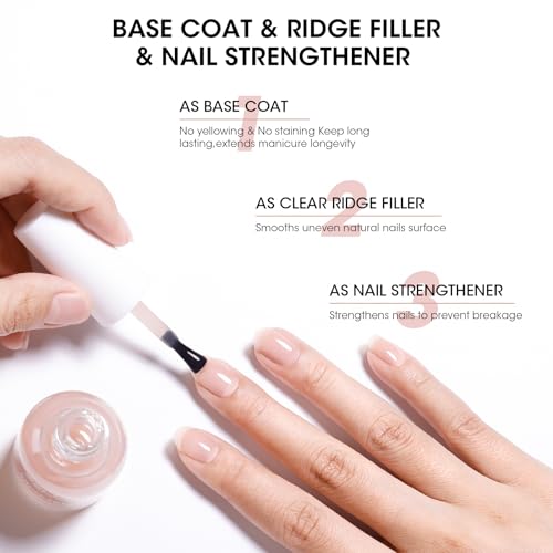 GELLEN Clear Nail Polish Ridge Filling Base Coat, Sheer Nude Tint Ridge Filler For Nails | Smooth Strengthen Nourish Damaged Dry Finger Nails | Shea Butter, Vit E, Protein | Toxin HEMA & TPO Free - color: Clear Nude Tint