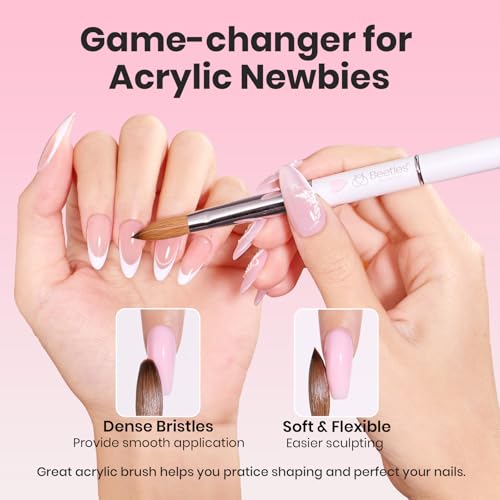 Beetles Acrylic Nail Brush Kolinsky Hair Bristles Round Shaped Metal Handle - color: C-Silver-1