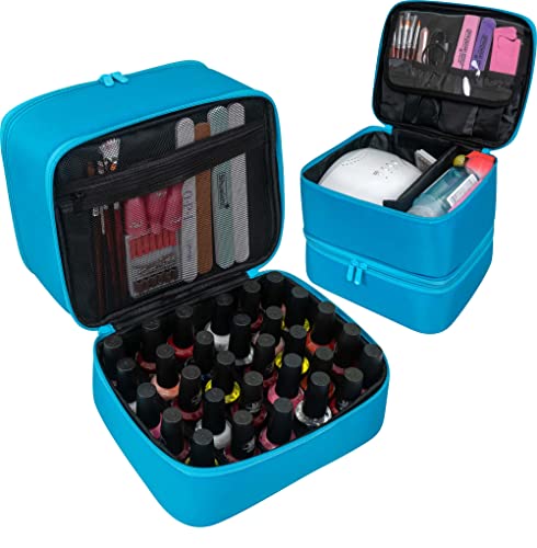 ButterFox Large Nail Polish Organizer Storage Case Holder, Fits Nail Lamp Dryer and 40-50 Bottles, Gel Nail Polish Kits Supplies Holder Bag (Blue, S (30-40)) - color: Blue, size: S (30-40 Slots)