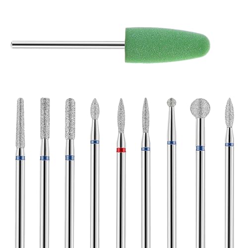 YUXIANLB 10pcs Nail Drill Bits Set for Manicure, Diamond Bits Drill Kit for Nails Professional Russian Cuticle Removal Bits Manicure Set Professional for Home Salon
