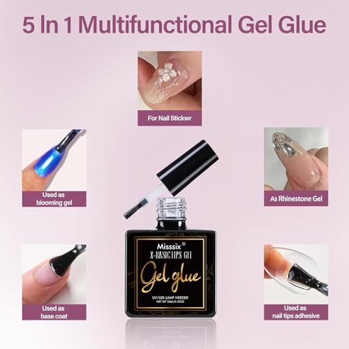 Misssix Extra Short Almond Gel Nail Tips Kit, 216Pcs Pre Etched Clear Nails