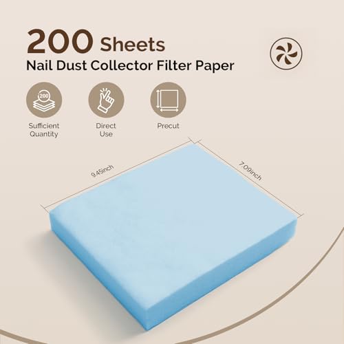 MelodySusie 200 Sheets Nail Dust Collector Filter Paper, Disposable Dust Vacuum Filter with 6pcs Sticky Back Hook for Most Nail Dust Fan Extractor Machine, Nail Tech Supplies for Salon & Home - color: Blue