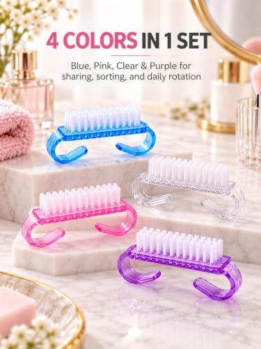 Nail Brush 4-Pack Stiff Bristle Fingernail Scrubber Cleaner Handle Grip