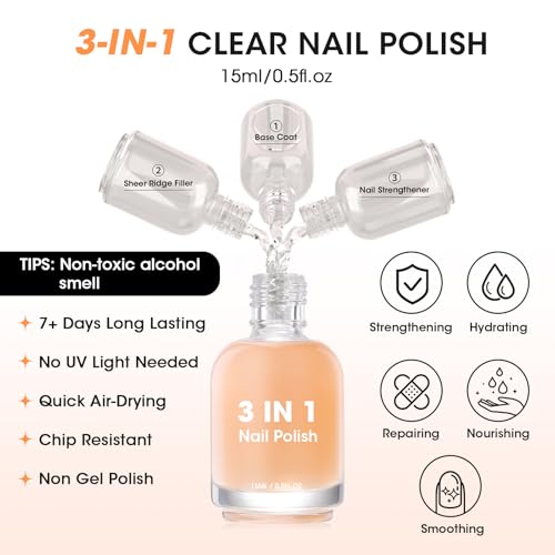 GELLEN Clear Nail Polish Ridge Filling Base Coat, No Light Needed,HEMA Free - color: Clear
