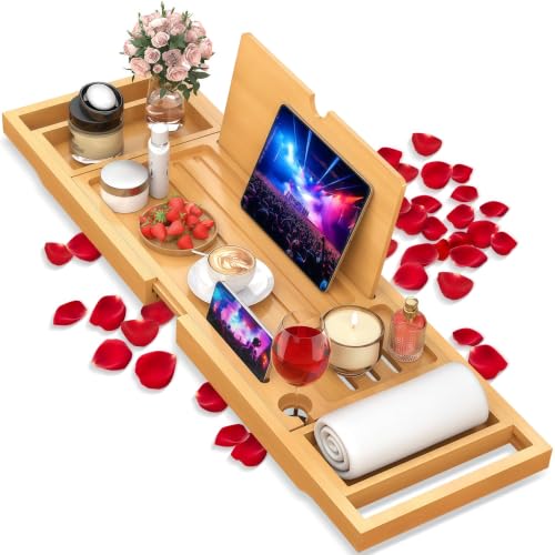 Bathtub Tray Caddy Fits Most Tubs Adjustable 23-34'' Beige - color: Beige 2