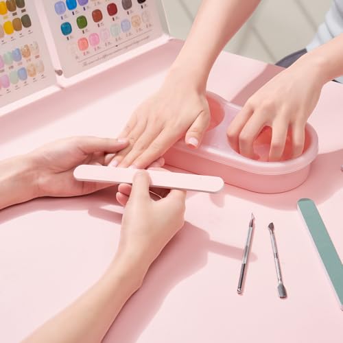 Dual Nail Soaking Bowl for Both Hands, Acetone-Proof Manicure Soak Bowl Kit - color: D3-Pink Large Soaking Area