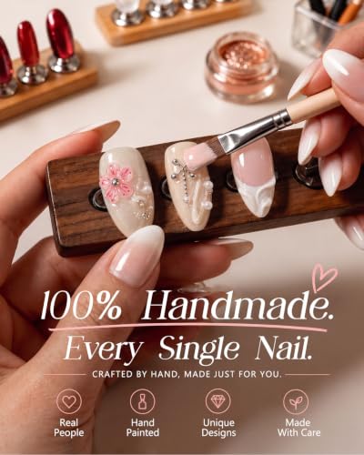 Buleens 100% Handmade Acrylic Press On Nails Medium Almond 10PCS Size L - color: Pink Floral, size: L