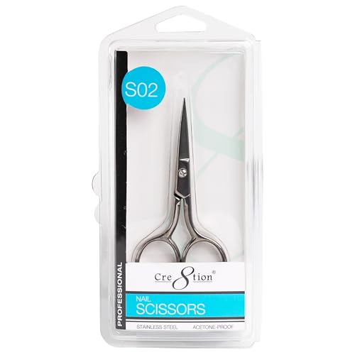 Cre8tion Stainless Steel Nail Scissors S02, Acetone-Proof Blades, 3.9" - size: 3.9 Inches