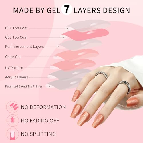 Brown Cat Eyes Press On Nails,12 Sizes-24 Pcs Soft Gel Light Brown Medium Coffin Fake Nails Kit with Nail Glue, Natural Reusable Stick On False Nails for Women and Girls (Skycloud Brown Nails) SK0826 - color: SK0826-Brown
