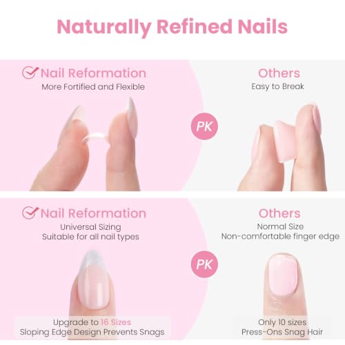Nail Reformation Press On Nails, Glitter Pink Medium Almond Fake Nails - color: Glitter Pink