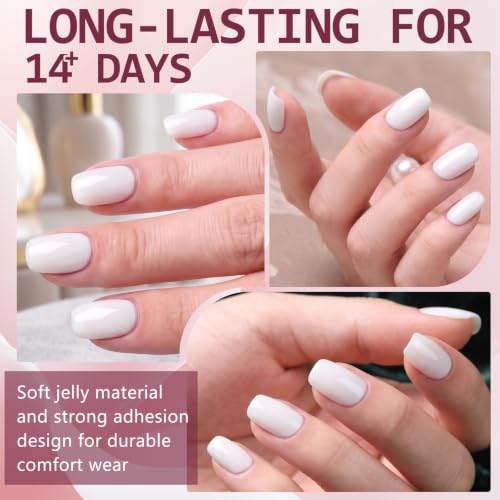 Short White Press on Nails Square Fake Nails Press ons White Glue Nails - color: White