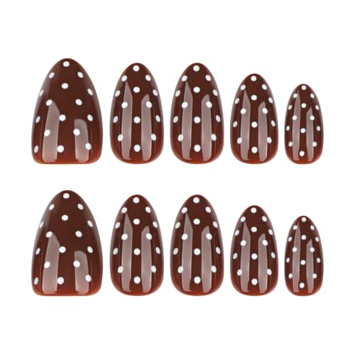 Polka Dot Press on Nails Short Almond Brown Fake Nails 24Pcs - color: Color-3