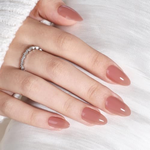 Nude Press On Nails, Short Almond, Glossy Skin Tone Glue On Nails - color: A7-Nude Pink