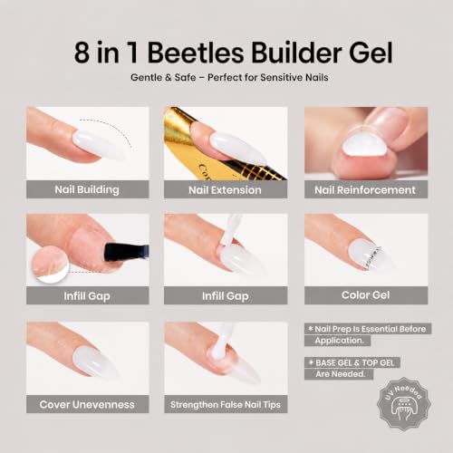 Beetles Builder Gel for Nails, 0.51 fl.oz 8 in 1 Milky White Color - color: C - Jelly White