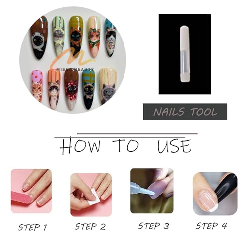 MISUD Press on Nails - Long Stiletto Fake Nails with Cute Acrylic Cartoon Cat Design 30 pcs - color: 06103-01-03Brown