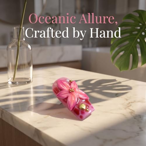 Press on Nails Medium Coffin Pink 3D Flower Handmade False Nalis - color: style18