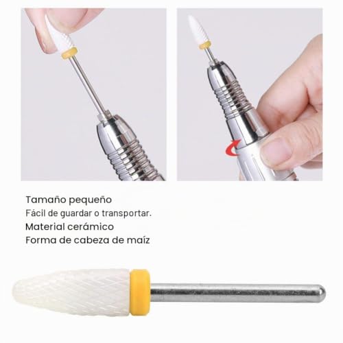 Ceramic Nail Drill Bit Corn-Head-Shape Professional Grinding Head for Nail Polishing(Yellow) - color: Yellow