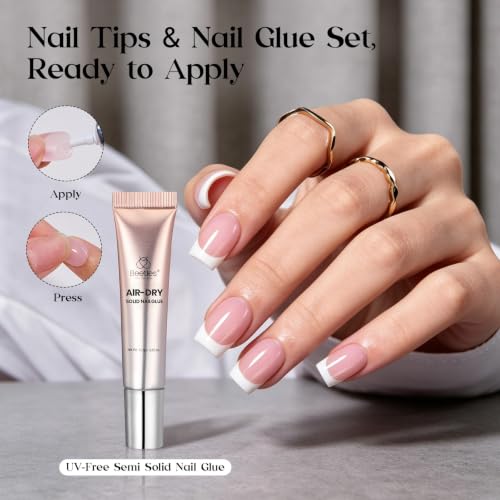 Beetles French Tip Press On Nails with Semi Solid Nail Glue, Short Square - color: 1f - Tips & Semi Solid Glue - S