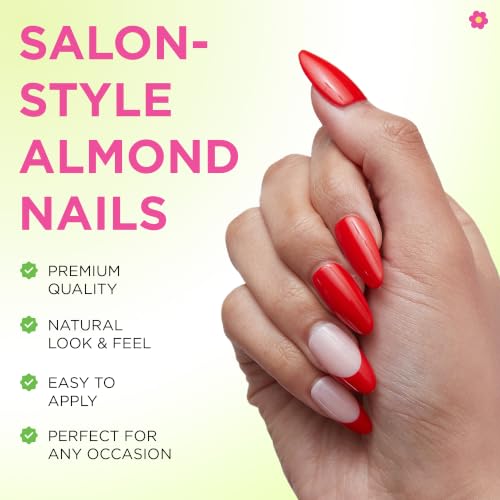 PaintLab First Class Red French Tip Press On Nails, Medium Almond 30pc Nail - color: First Class