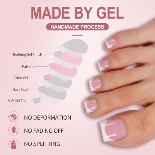 Misssix Press on Toenails Short, 150pcs French Tip Toe Nails with Glue - color: Pink White French Tip toe nails