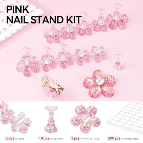 Nail Stand for Press On Fake Nails Painting Display Practice - color: Pink Flower, size: Medium