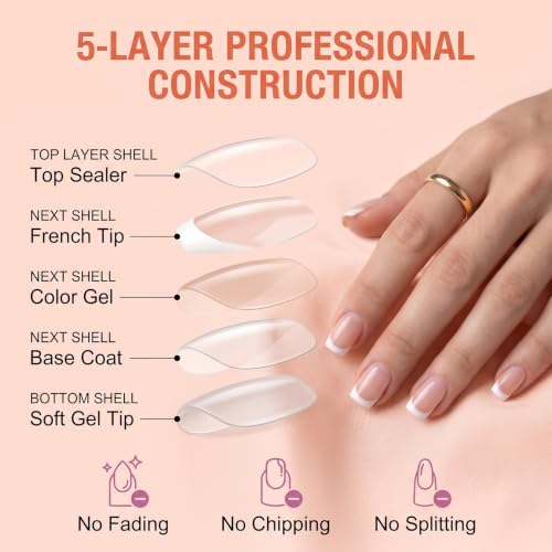 Press on Nails Short French Square Acrylic Press On Fake Nails 24 Pcs
